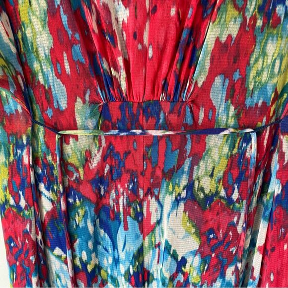 Weston Wear Long V-Neck Mesh Maxi Dress Belted Blue Red size large - Picture 7 of 8